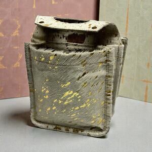 Myra Bag Cowhide Insert Organizer Ivory Hair On Leather Gold Animal Print